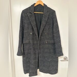 Zara Women's Black and Gray Plaid Peacoat